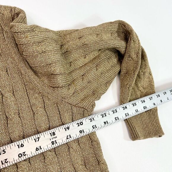 Lauren Ralph Lauren Sweater Women 1X Gold Metallic Cable Knit V-Neck Long Sleeve - Picture 6 of 9